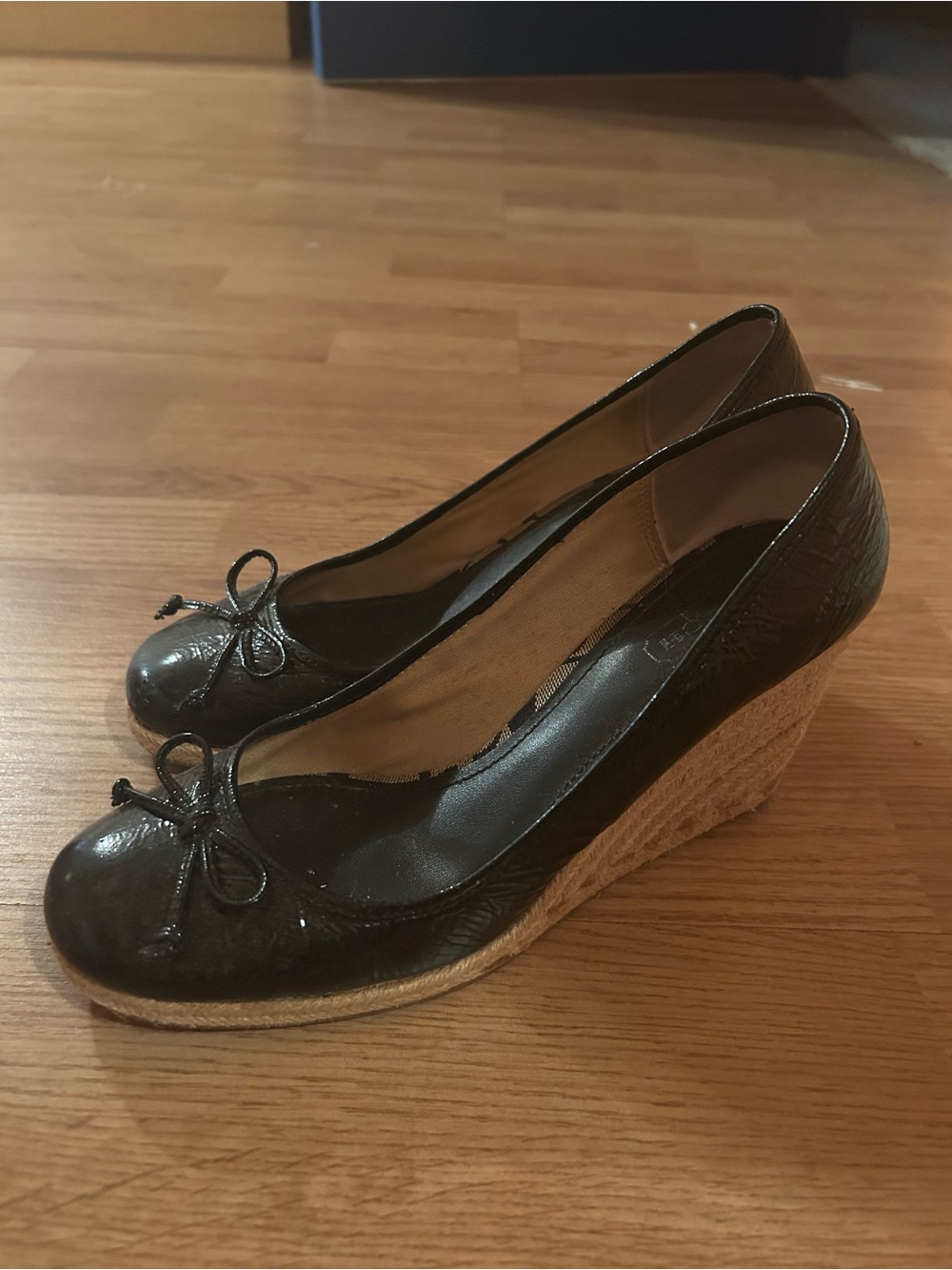 Coach Black Leather Wedge Espadrille Ballet Flats